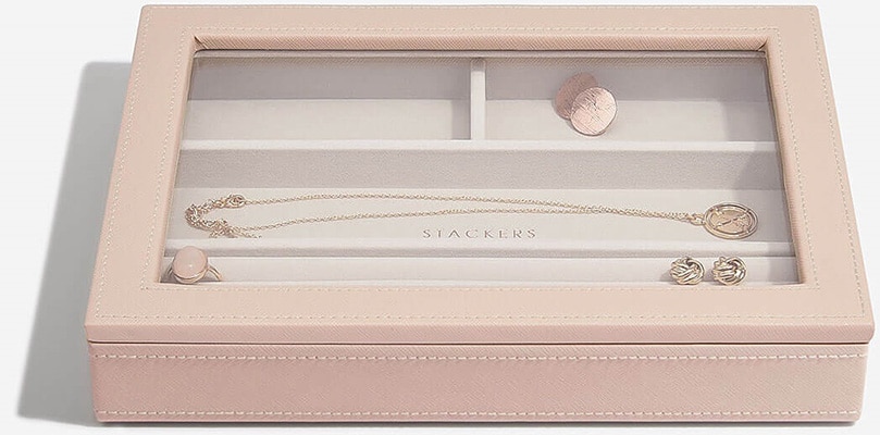 Stackers Classic Blush Pink Glass Lidded 4 Section Stackers Classic Blush Pink Glass Lidded 4 Section