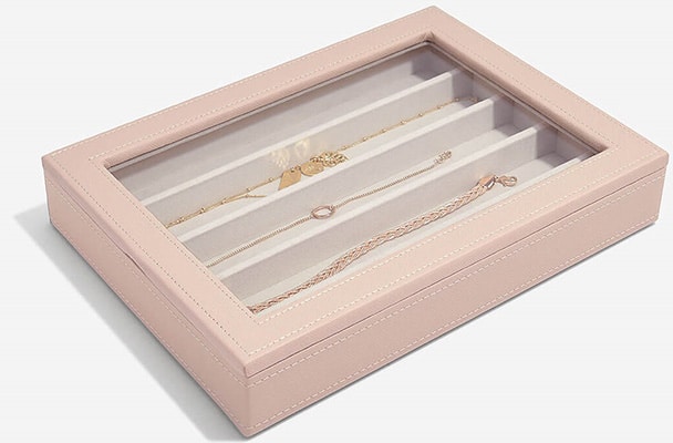 Stackers Classic Blush Pink Glass Lidded 5 Section Stackers Classic Blush Pink Glass Lidded 5 Section