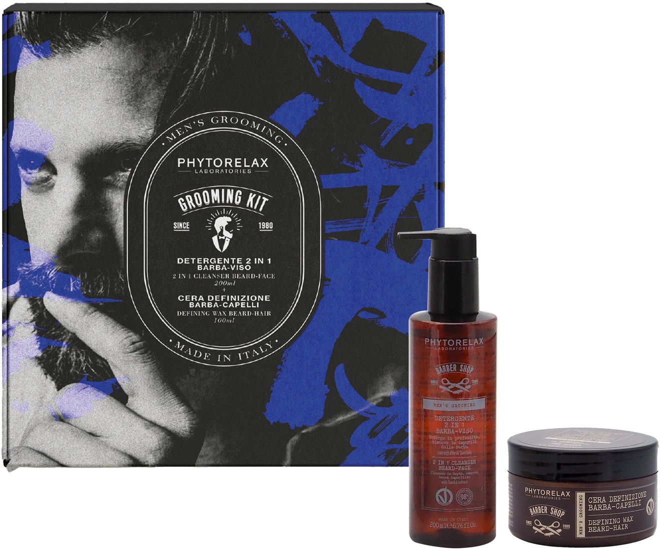 Phytorelax Grooming Kit - 2in1 Face Beard Cleanser and Beard-Hair Definition Wax