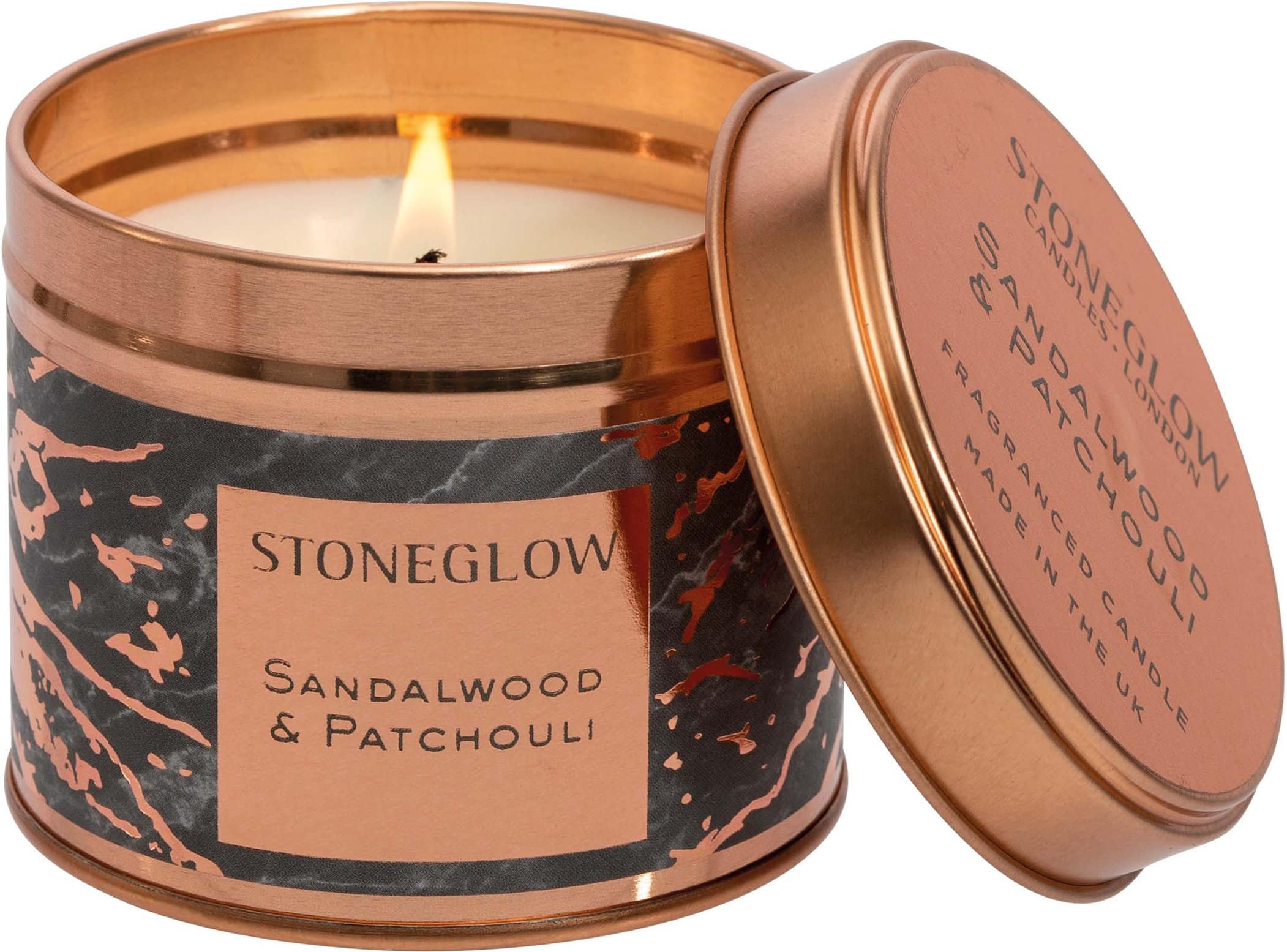 Stoneglow Luna - Sandalwood & Patch Candle Tin
