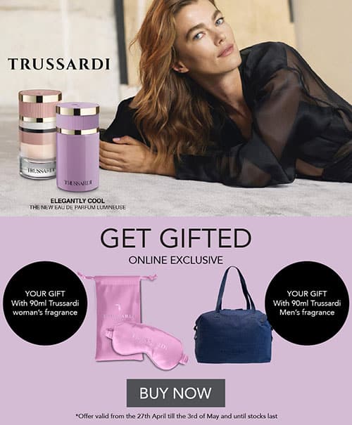 Trussardi fragrance “Get Gifted” promo with free gifts - Franks Malta