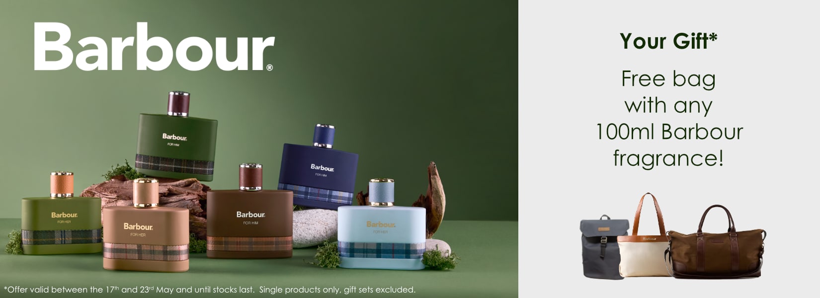 Barbour fragrances with free bag offer banner - Franks Malta